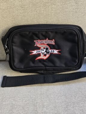 Vintage Disney Black Waist Pack with Red and White Disneyland Logo